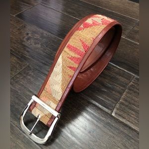 Vtg Kilim Leather Belt Brown Weave Body Leather Trim
25-30 Inch Waist Geometric
